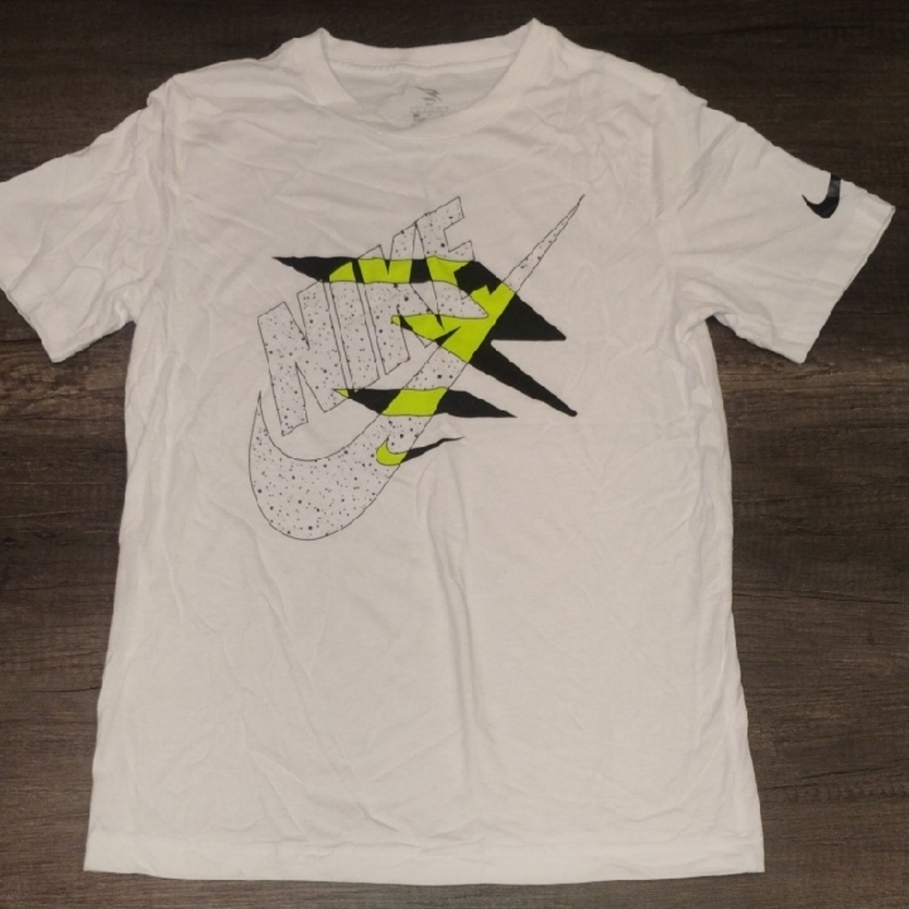 Nike Kids White and Neon Graphic Tee Size L 12-13 Yrs
